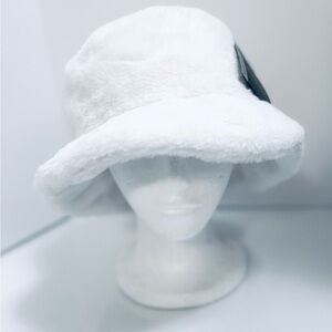 Apana White Faux Fur Bucket Hat